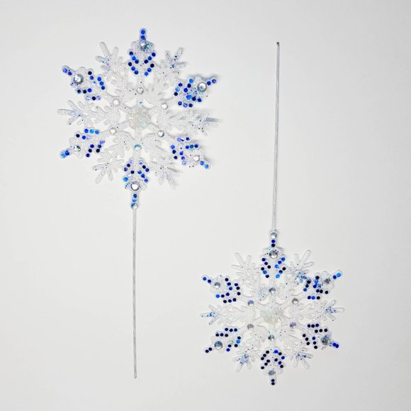 White Snowflake Picks HANDMADE w BLUE accent confetti and glitter christmas - Picture 5 of 7